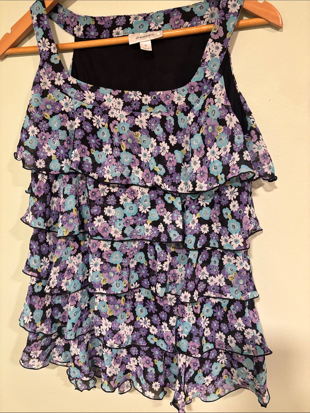 dressbarn Floral Tiered Ruffle Camisole in Purple and Aqua